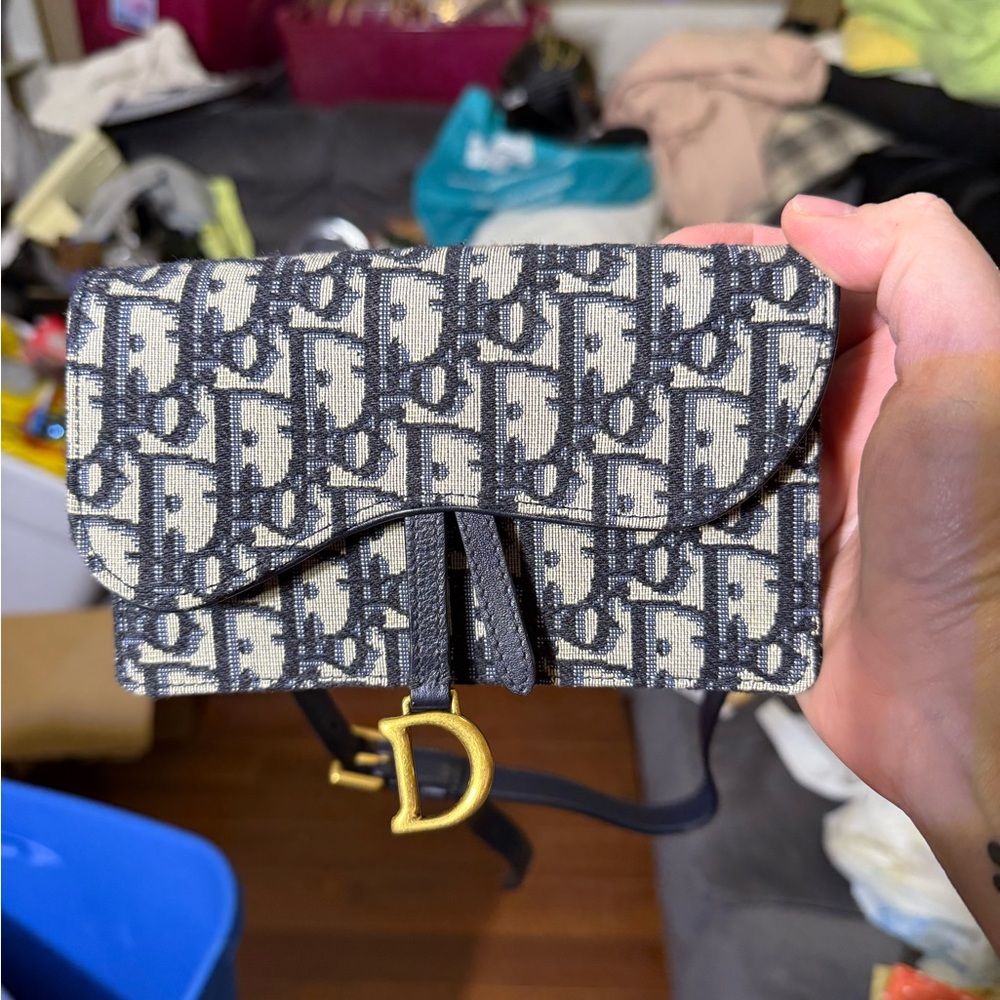 Dior Navy and Cream Saddle Belt Pouch with Monogram Design